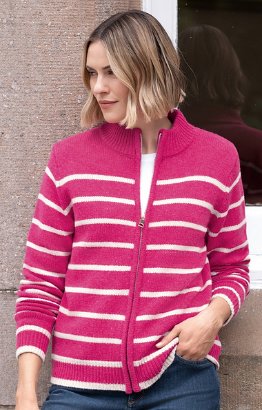Ladies Lambswool Stripe Zip Jacket