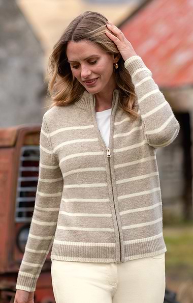 Ladies Lambswool Stripe Zip Jacket