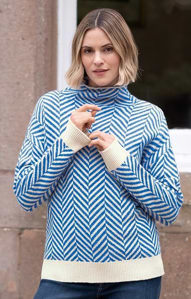 Ladies Lambswool Herringbone Funnel Neck Sweater