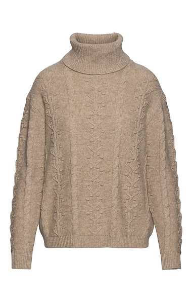 Ladies Lambswool Floral Cable Roll Neck