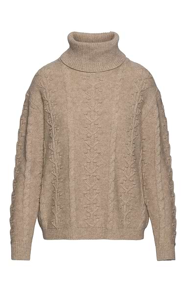 Ladies Lambswool Floral Cable Roll Neck