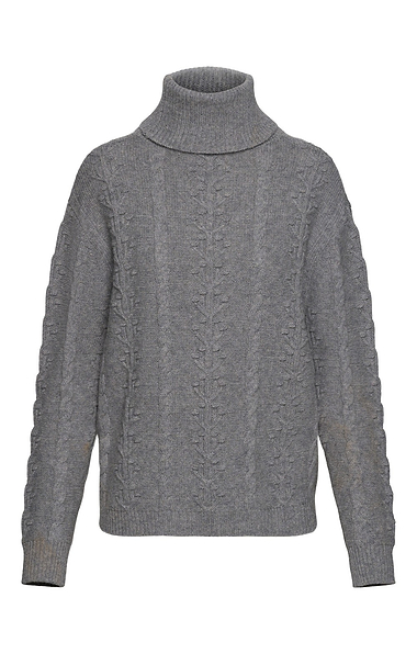 Ladies Lambswool Floral Cable Roll Neck
