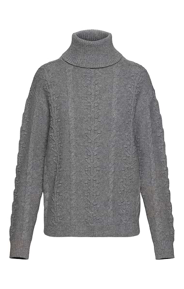 Ladies Lambswool Floral Cable Roll Neck