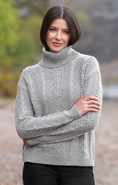 Ladies Lambswool Floral Cable Roll Neck