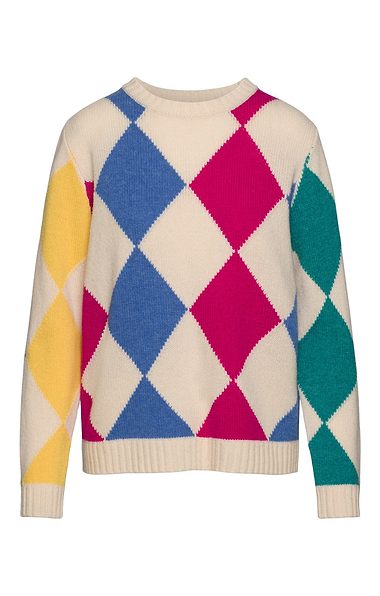 Ladies House of Bruar Lambswool Vertical Diamond Crew