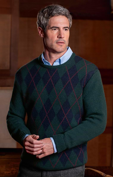 Men's Lambswool Argyle Crew Neck Sweater