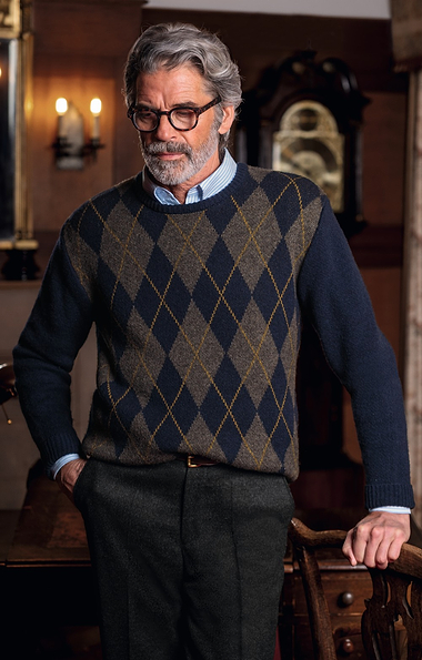 Men's Lambswool Argyle Crew Neck Sweater