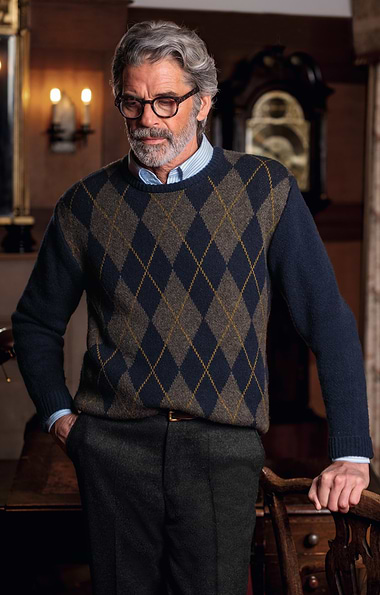 Men's Lambswool Argyle Crew Neck Sweater