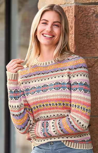 Ladies Kinross Fairisle Crew Neck Jumper