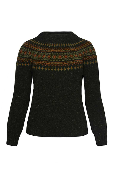 Ladies Harley of Scotland Lambswool Fairisle Crew Neck Jumper