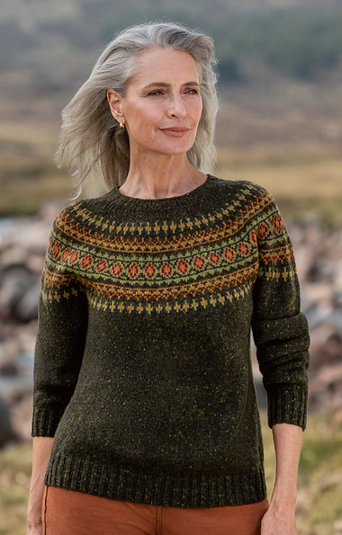 Ladies Harley of Scotland Lambswool Fairisle Crew Neck Jumper