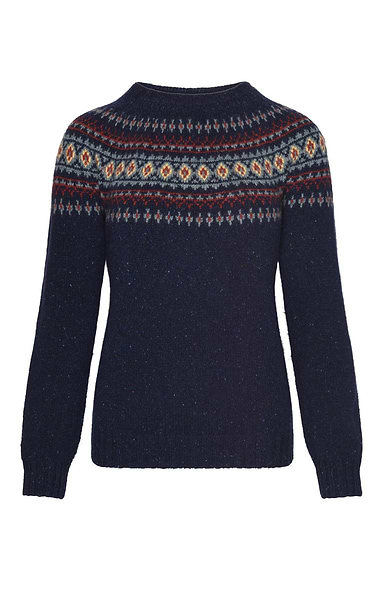 Ladies Harley of Scotland Lambswool Fairisle Crew Neck Jumper