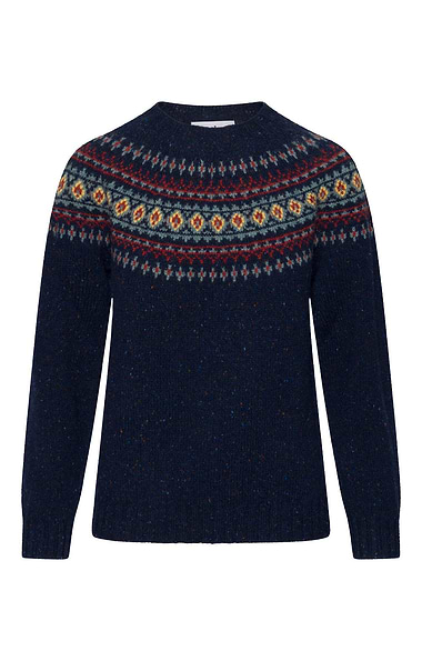 Ladies Harley of Scotland Lambswool Fairisle Crew Neck Jumper
