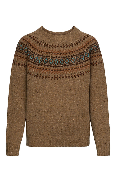 Ladies Harley of Scotland Lambswool Fairisle Crew Neck Jumper
