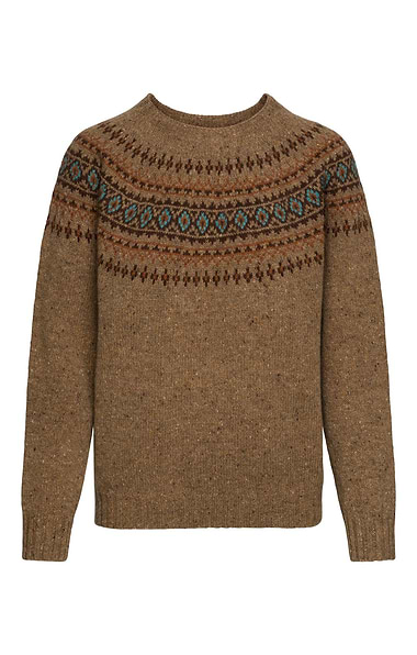 Ladies Harley of Scotland Lambswool Fairisle Crew Neck Jumper