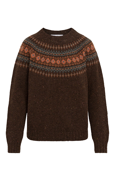 Ladies Harley of Scotland Lambswool Fairisle Crew Neck Jumper