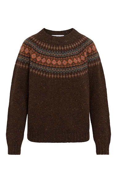 Ladies Harley of Scotland Lambswool Fairisle Crew Neck Jumper
