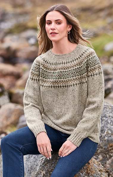 Ladies Harley of Scotland Lambswool Fairisle Crew Neck Jumper