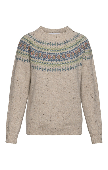 Ladies Harley of Scotland Lambswool Fairisle Crew Neck Jumper
