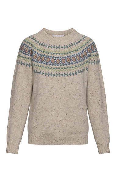 Ladies Harley of Scotland Lambswool Fairisle Crew Neck Jumper
