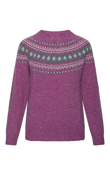 Ladies Harley of Scotland Lambswool Fairisle Crew Neck Jumper