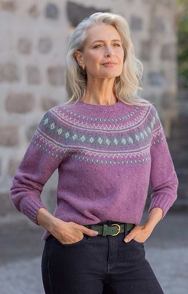 Ladies Harley of Scotland Lambswool Fairisle Crew Neck Jumper