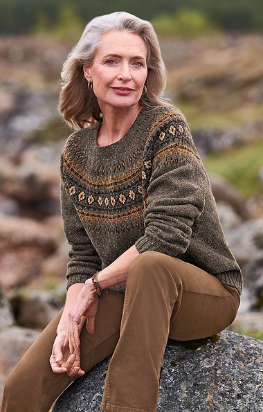 Ladies Harley of Scotland Lambswool Fairisle Crew Neck Jumper