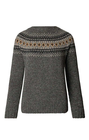 Ladies Harley of Scotland Lambswool Fairisle Crew Neck Jumper