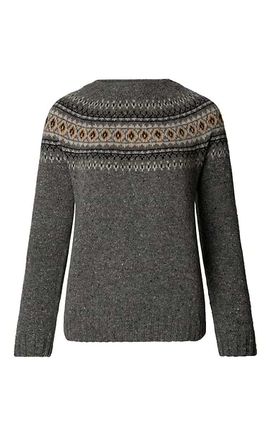Ladies Harley of Scotland Lambswool Fairisle Crew Neck Jumper