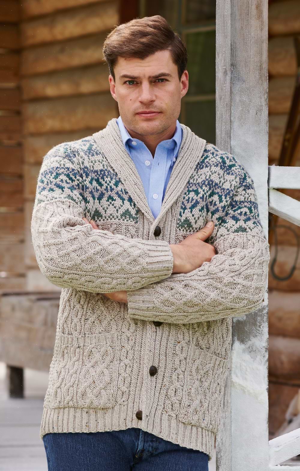 Mens Nephin Fairisle Cardigan, Grey House of Bruar