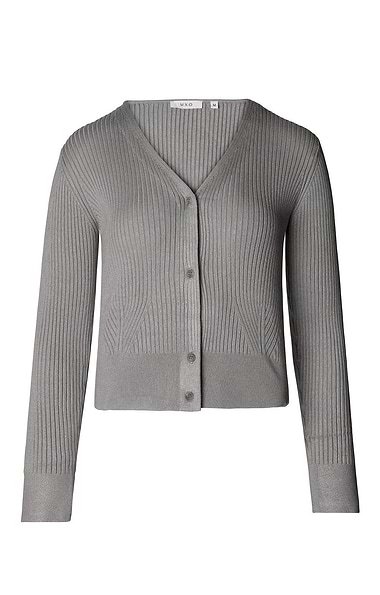 Ladies Skinny Rib V Neck Cardigan