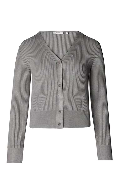 Ladies Skinny Rib V Neck Cardigan