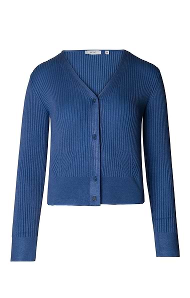 Ladies Skinny Rib V Neck Cardigan