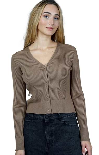 Ladies Skinny Rib V Neck Cardigan