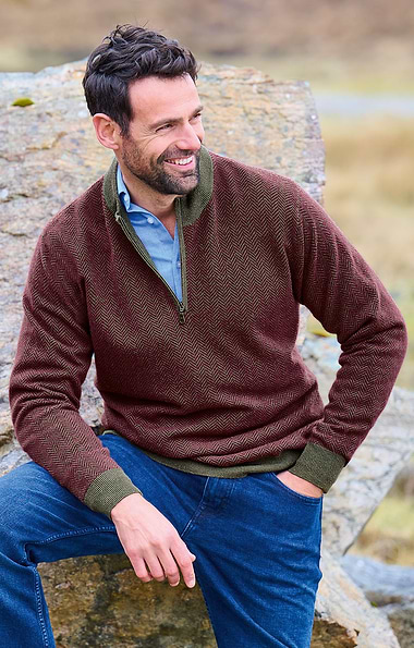 Men's Cashmere Herringbone T-Zip