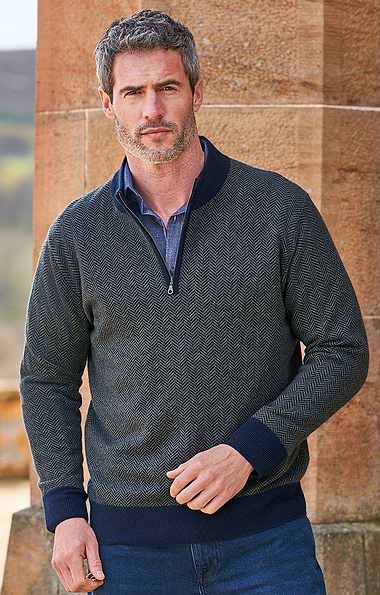 Men's Cashmere Herringbone T-Zip