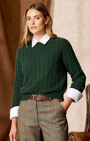 Ladies Cropped Cashmere Cable Crew