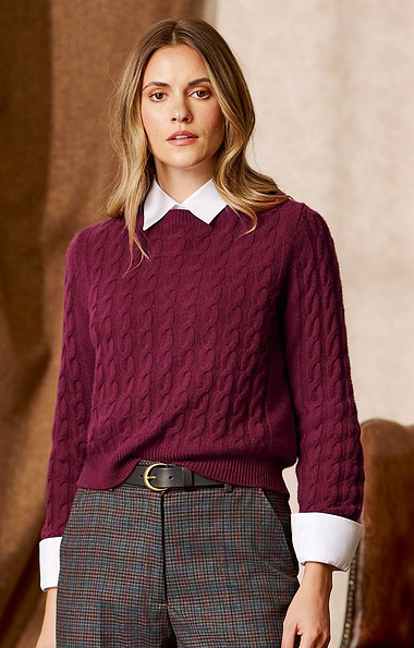 Ladies Cropped Cashmere Cable Crew