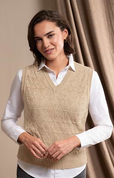 Ladies Cashmere Pointelle Knit Slipover