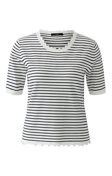 Ladies Oui Stripe Frill Neck Knitted T-shirt