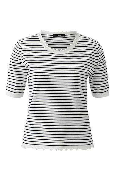 Ladies Oui Stripe Frill Neck Knitted T-shirt