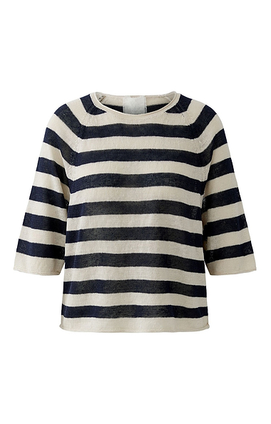 Ladies Oui Linen Knit Stripe Sweater