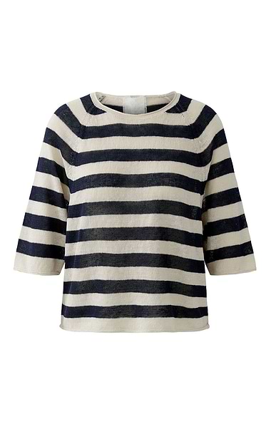Ladies Oui Linen Knit Stripe Sweater