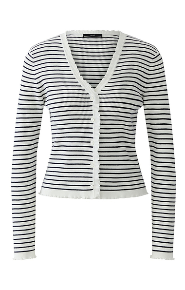 Ladies Oui Stripe V Neck Frill Cardigan