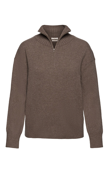 Ladies Cashmere Contemporary Zip Funnel Neck Sweater