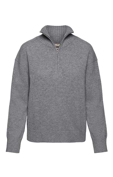 Ladies Cashmere Contemporary Zip Funnel Neck Sweater