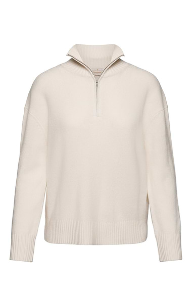 Ladies Cashmere Contemporary Zip Funnel Neck Sweater