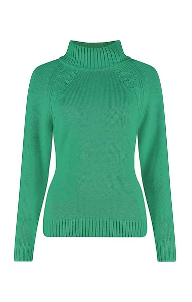 Ladies Cotton Cable Knit Shoulder Turtle Neck Jumper