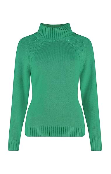 Ladies Cotton Cable Knit Shoulder Turtle Neck Jumper