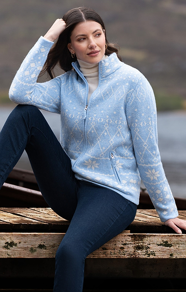Ladies Lambswool Icelandic Zip Cardigan